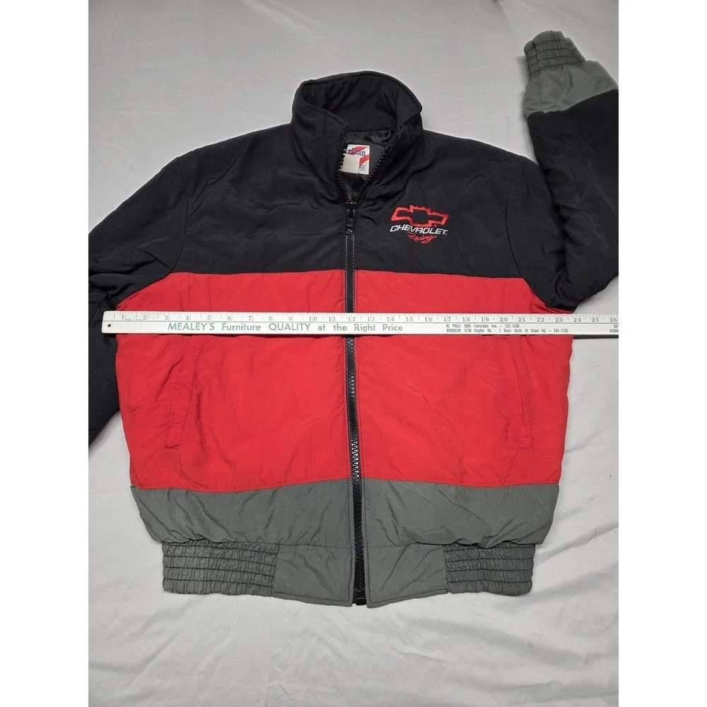 American Made Vtg 1990s Chevrolet Racing Bomber Jacket Red Black Size M